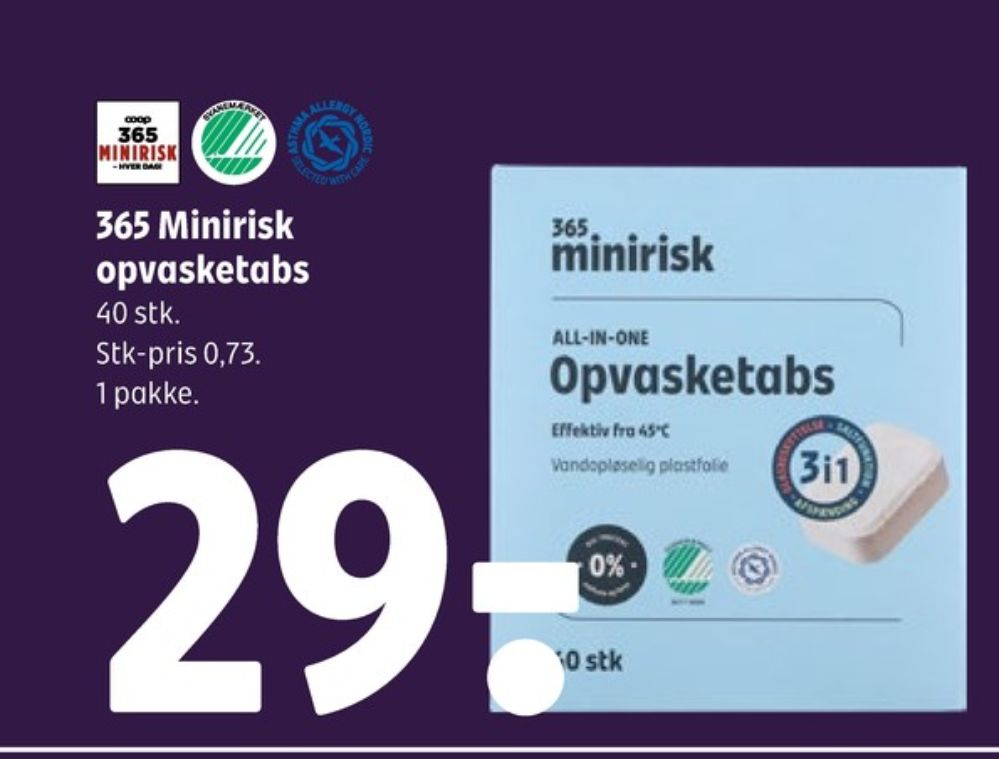 Coop 365 Minirisk, Maskinopvask-tabs