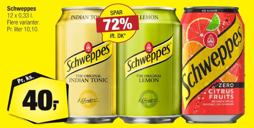 Schweppes Citrus Fruits Zero, Sodavand 12 pk.