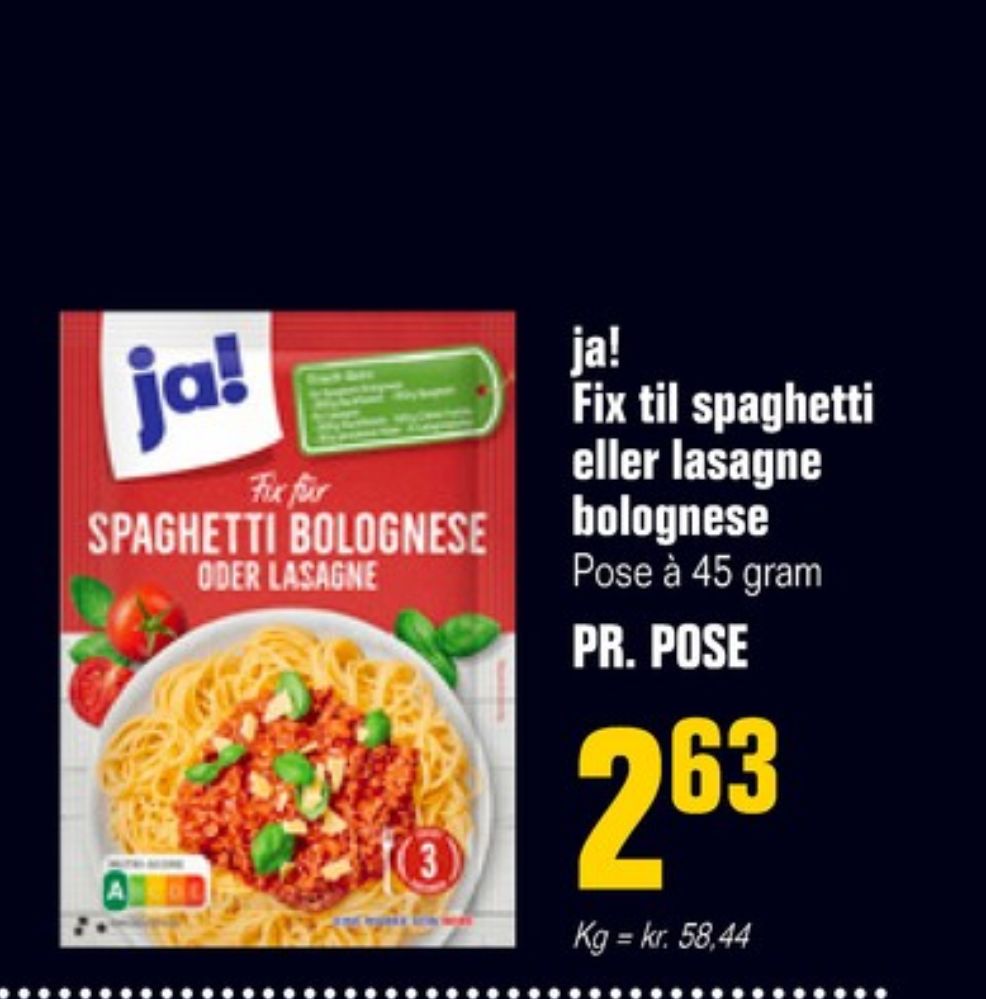 ja!, Krydderimix Spaghetti Bolognese