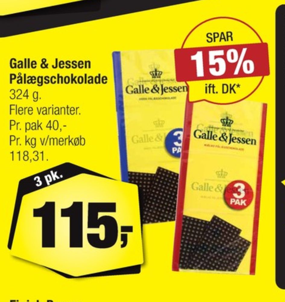 Galle & Jessen, Pålægschokolade Mælk