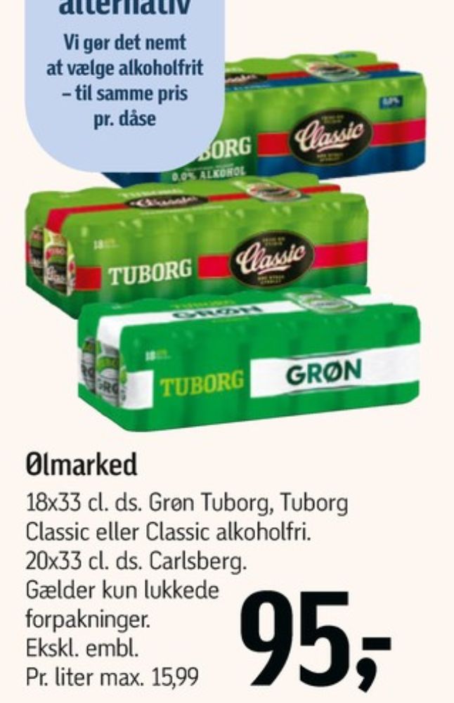 Tuborg Classic 0,0, Øl - Alkoholfri 18 pk.