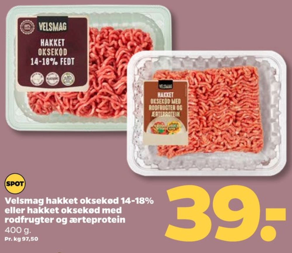 Velsmag, Hakket oksekød 14-18%