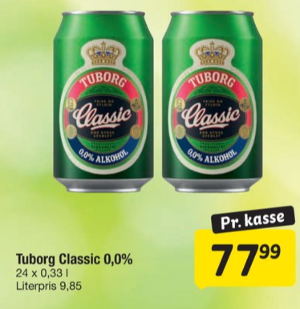 Tuborg Classic 0,0, Øl - Alkoholfri 24 pk.