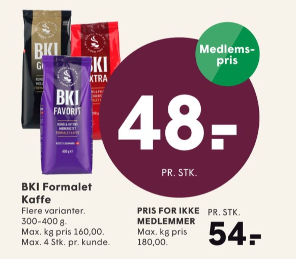 BKI Extra Specialristet, Kaffe Formalet
