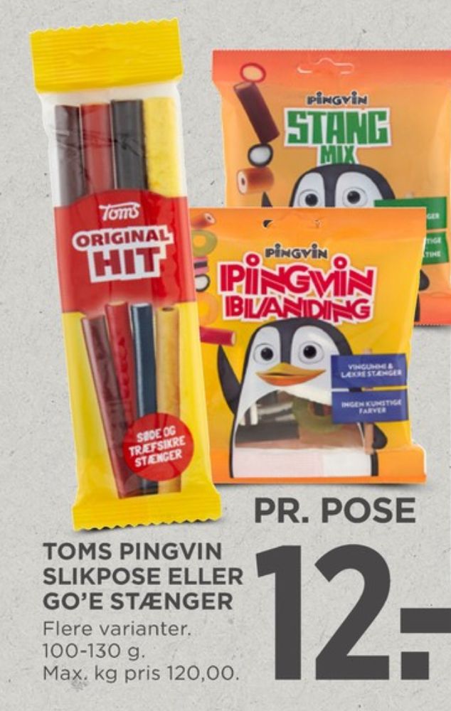 Toms Pingvin Stang Mix, Slikposer