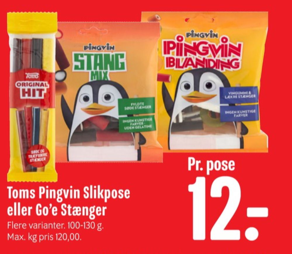 Toms Pingvin Stang Mix, Slikposer