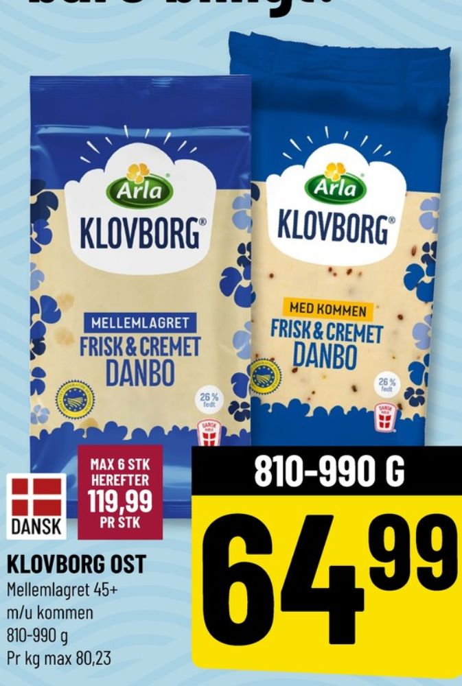 Klovborg, Skæreost Danbo Mellemlagret Kommen