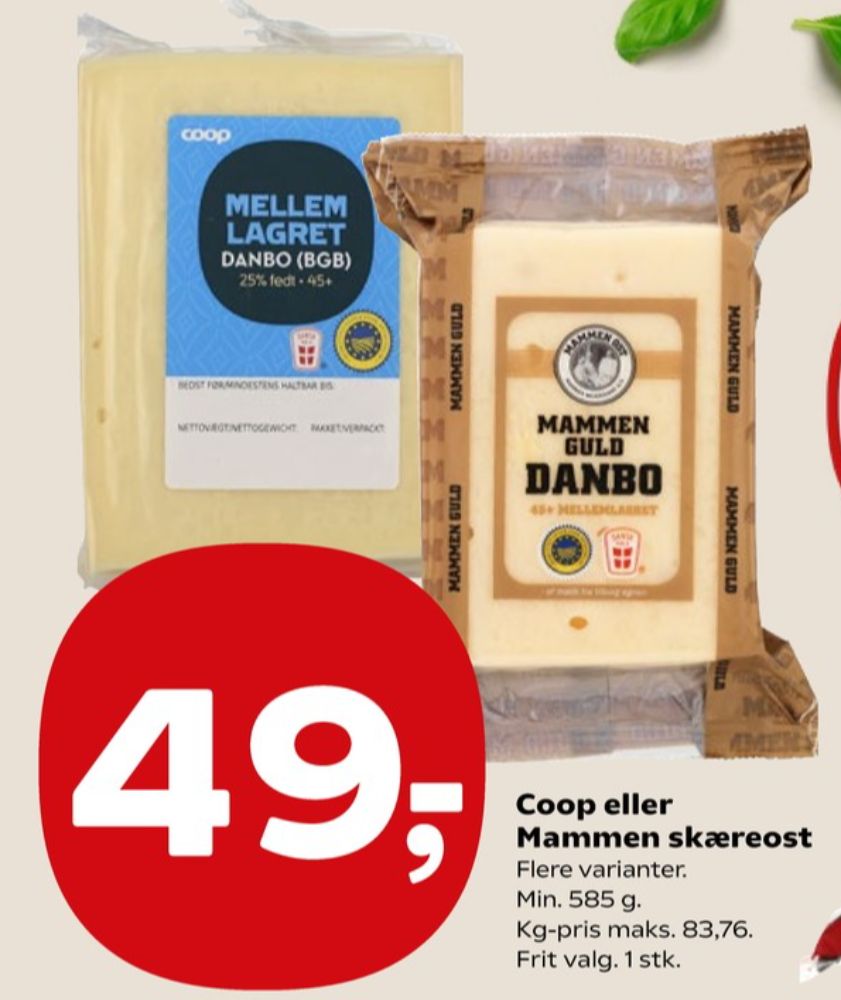 Mammen, Skæreost Danbo Guld Mellemlagret Kommen