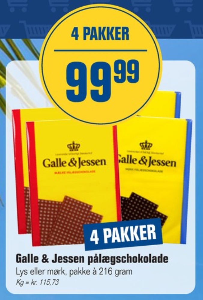 Galle & Jessen, Pålægschokolade Mælk