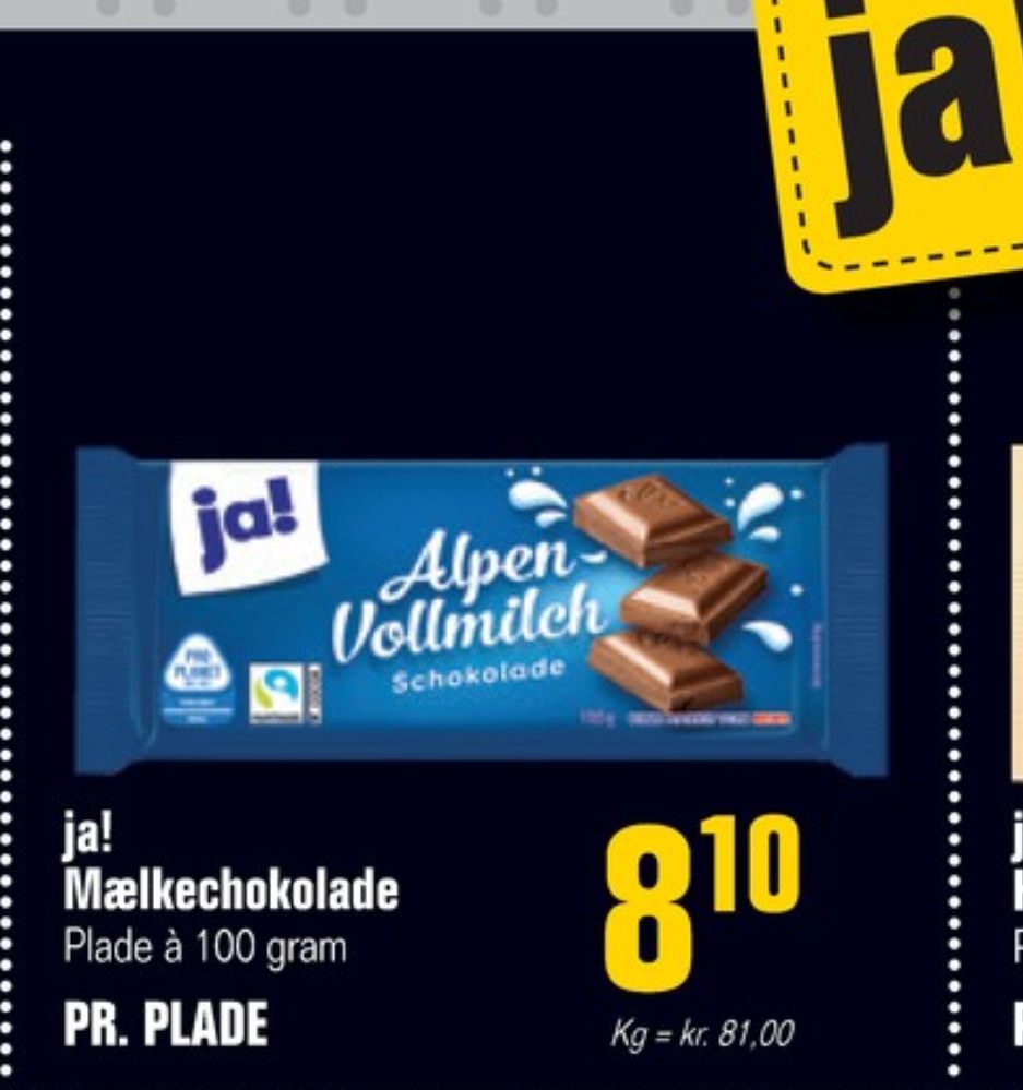 ja!, Chokoladeplade Alpen-Vollmilch