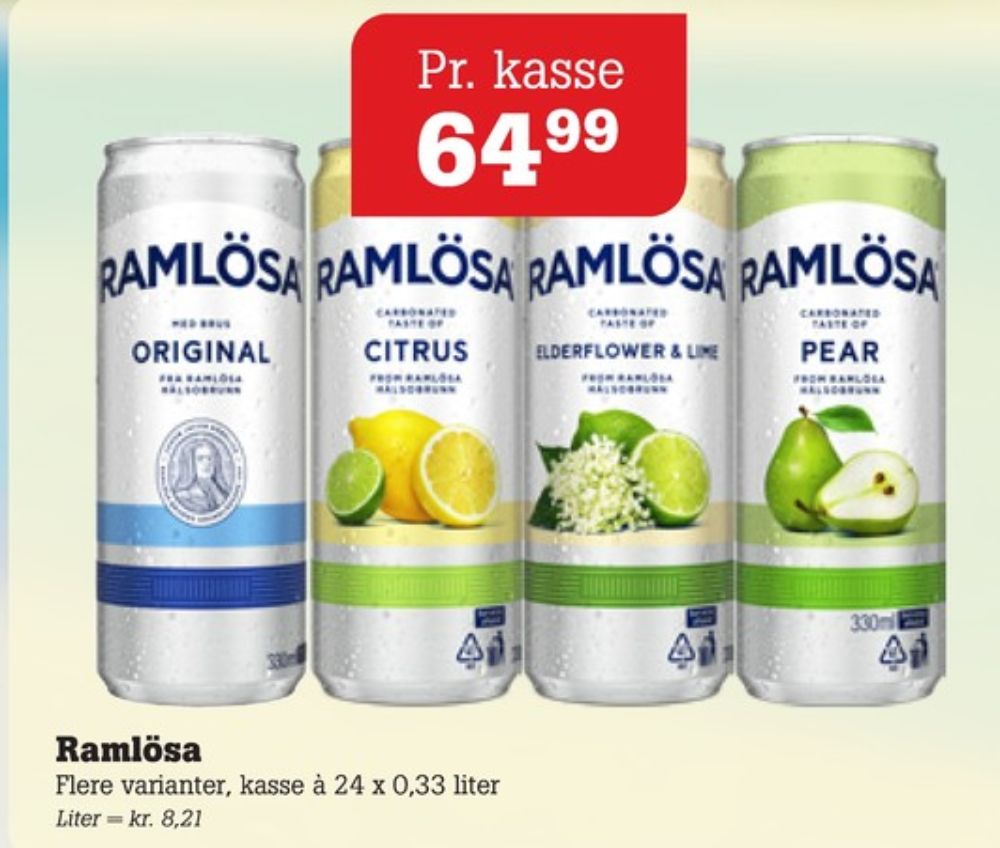 Ramlösa Hyldeblomst & Lime, Mineralvand med brus 24 pk.