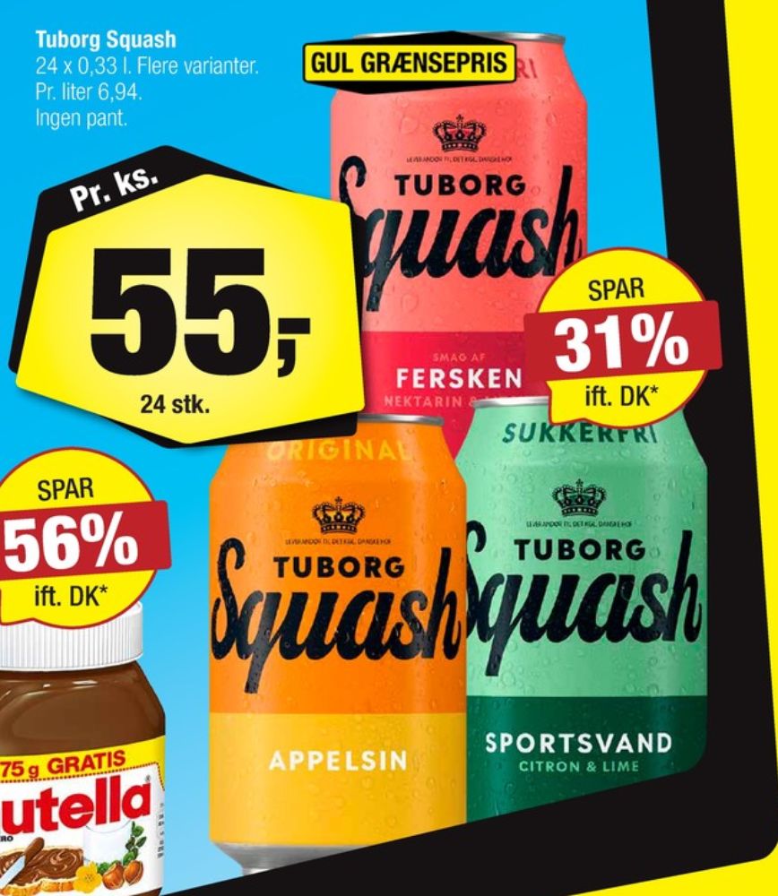 Tuborg Squash, Ferskensodavand Sukkerfri 24 pk.