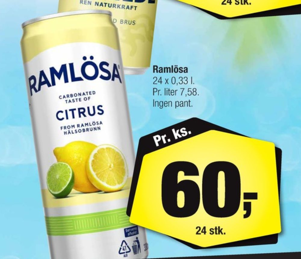 Ramlösa Citrus, Mineralvand med brus 24 pk.