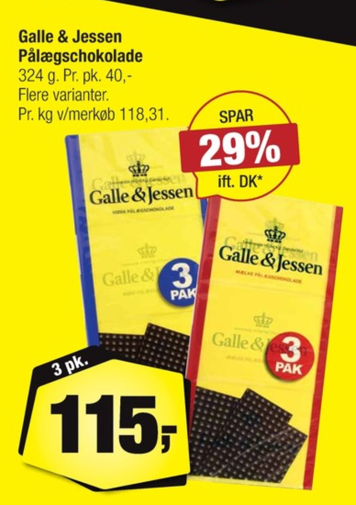 Galle & Jessen, Pålægschokolade Mørk
