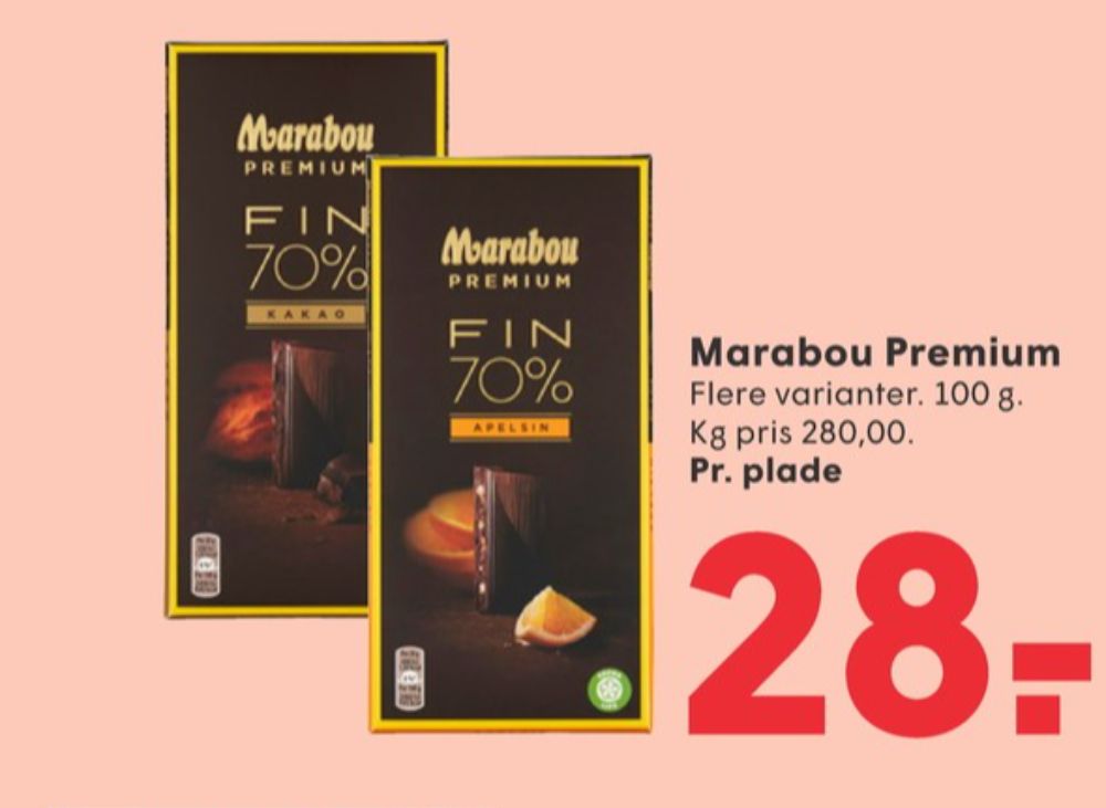 Marabou Premium, Chokoladeplade Fin 70% Appelsin