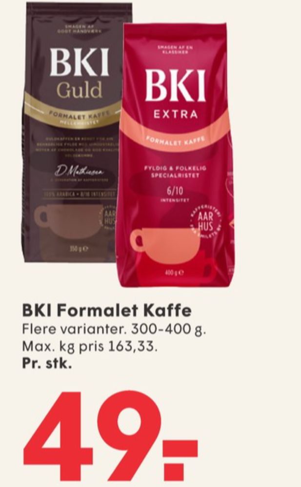 BKI Extra Specialristet, Kaffe Formalet