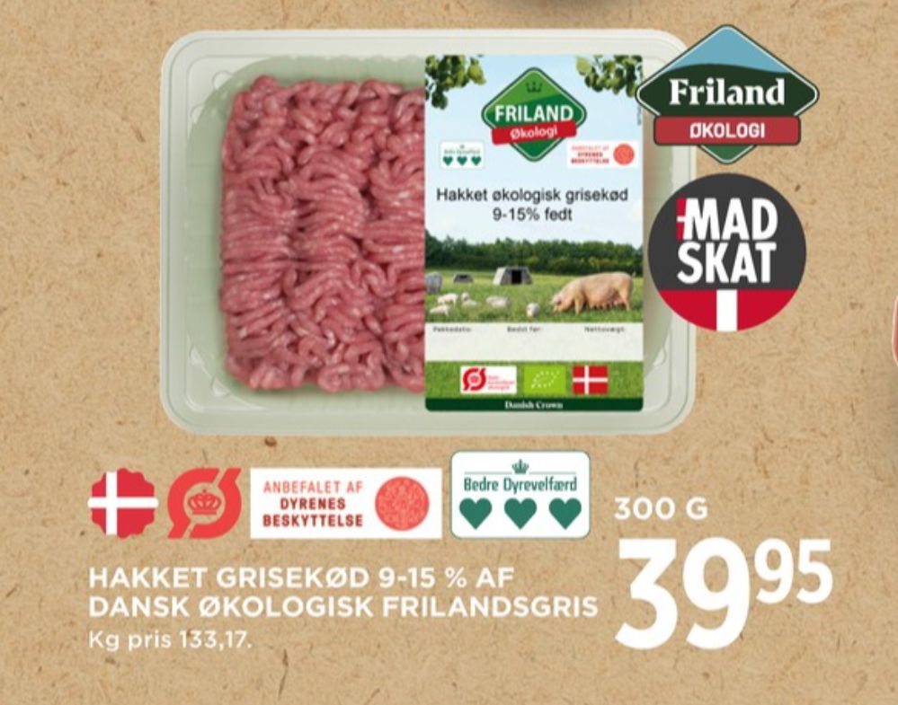 FRILAND Økologi, Hakket grisekød 9-15%