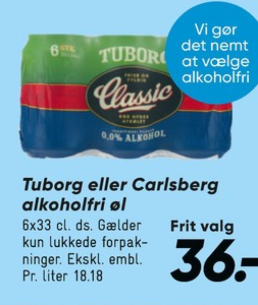 Tuborg Classic 0,0, Øl - Alkoholfri 6 pk.