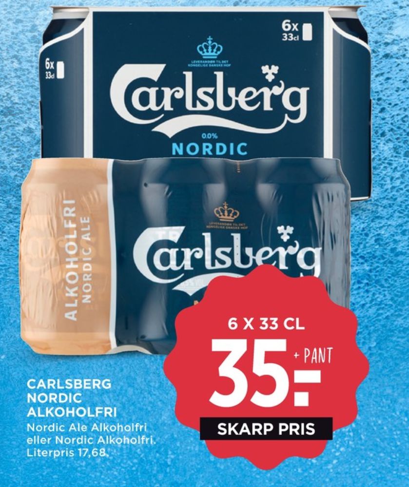 Carlsberg Nordic Pilsner, Øl - Alkoholfri 6 pk.