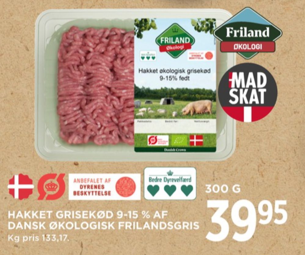 FRILAND Økologi, Hakket grisekød 9-15%