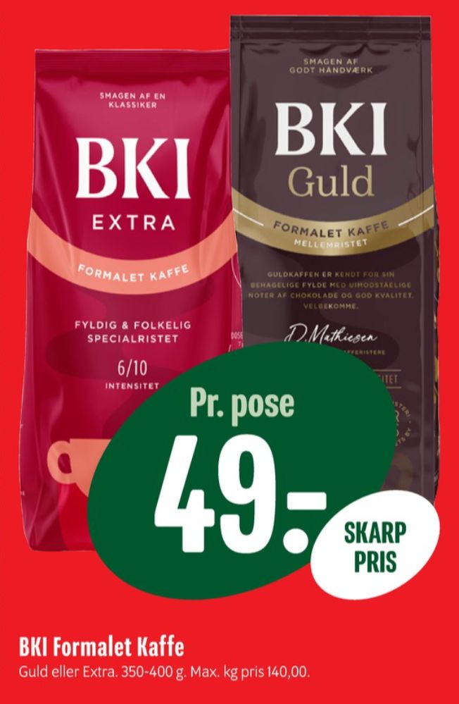 BKI Extra Specialristet, Kaffe Formalet