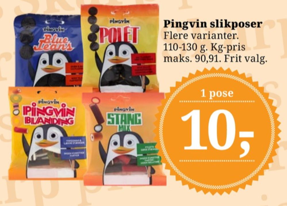 Toms Pingvin Stang Mix, Slikposer