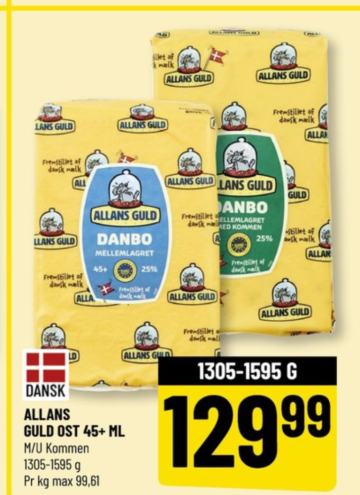 Allans Guld, Skæreost Danbo Mellemlagret Kommen