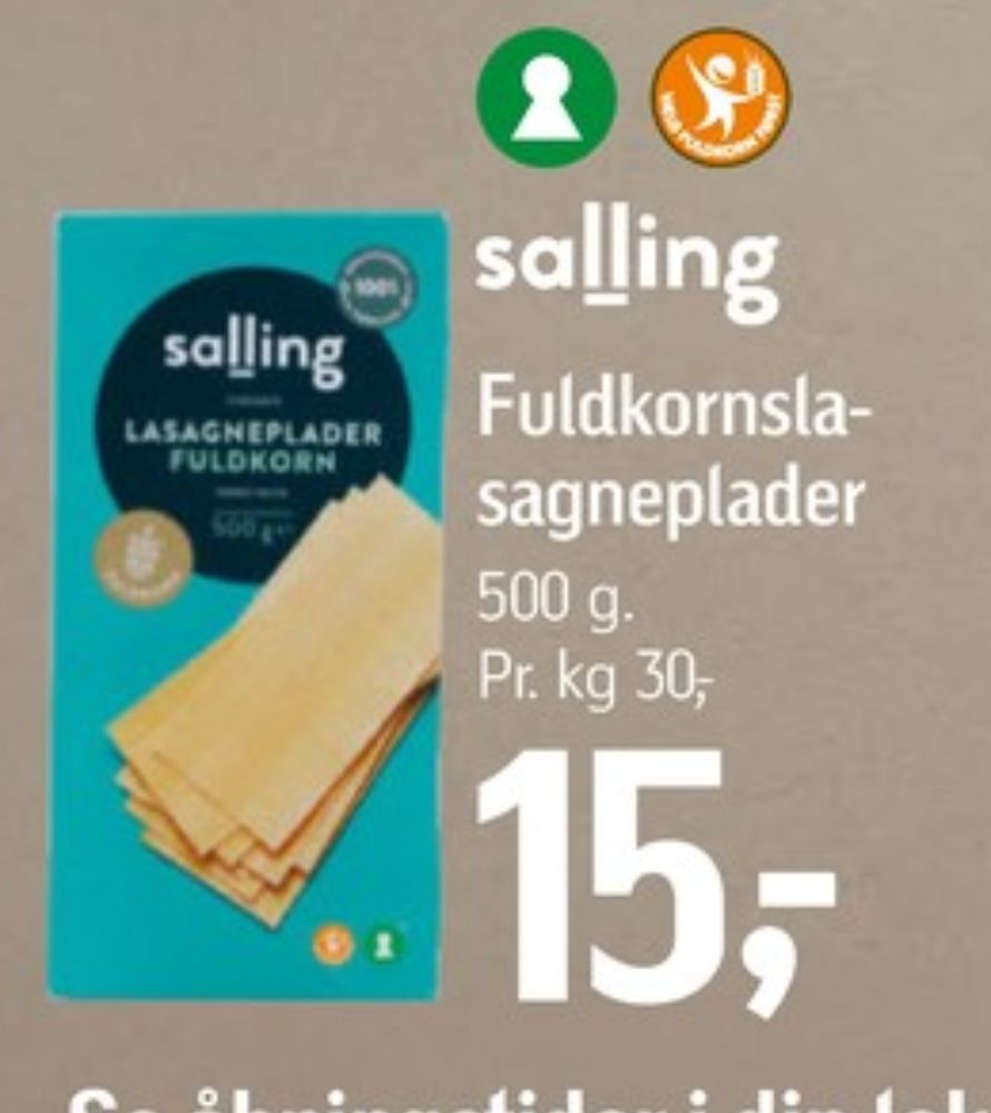 Salling, Fuldkornslasagneplader