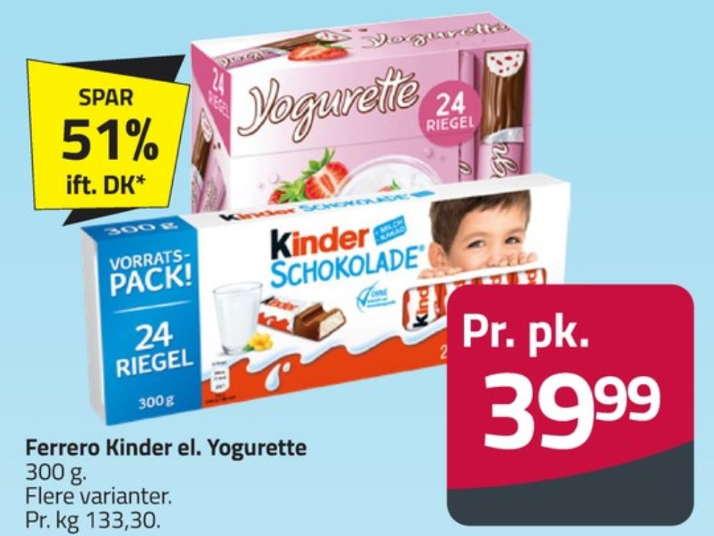Kinder Chocolate, Chokoladestænger