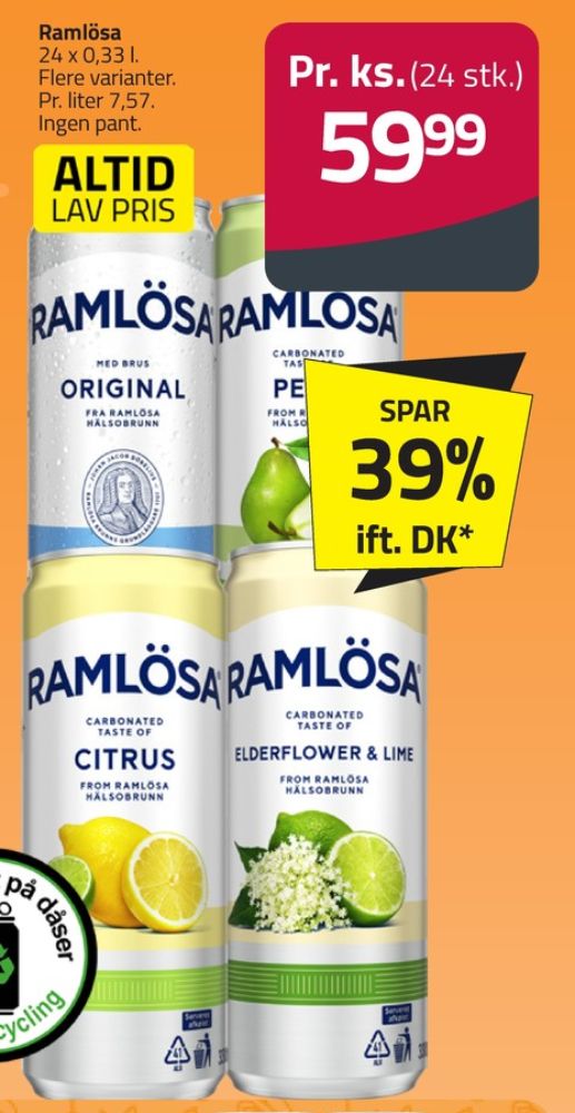 Ramlösa Hyldeblomst & Lime, Mineralvand med brus 24 pk.