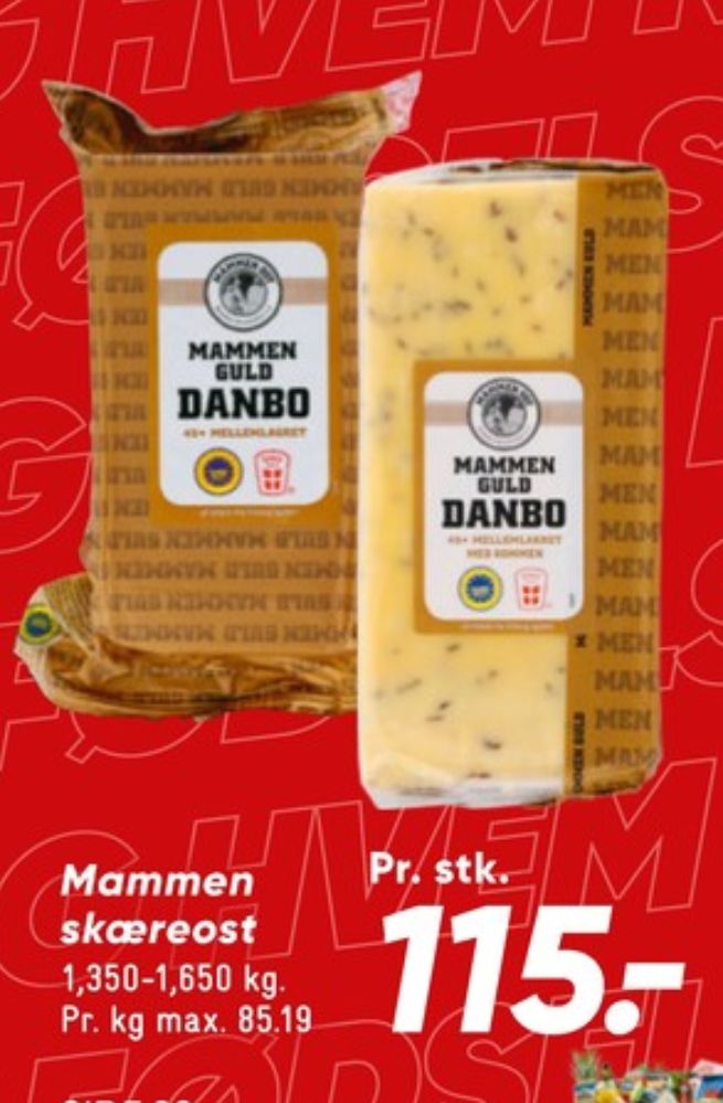 Mammen, Skæreost Danbo Guld Mellemlagret Kommen
