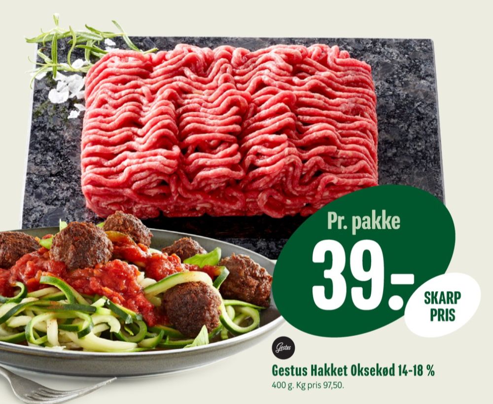 Gestus, Hakket oksekød 14-18%