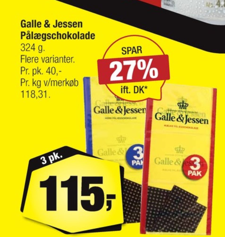 Galle & Jessen, Pålægschokolade Mælk