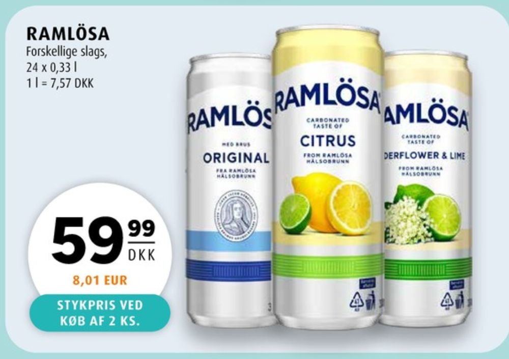 Ramlösa Citrus, Mineralvand med brus 24 pk.