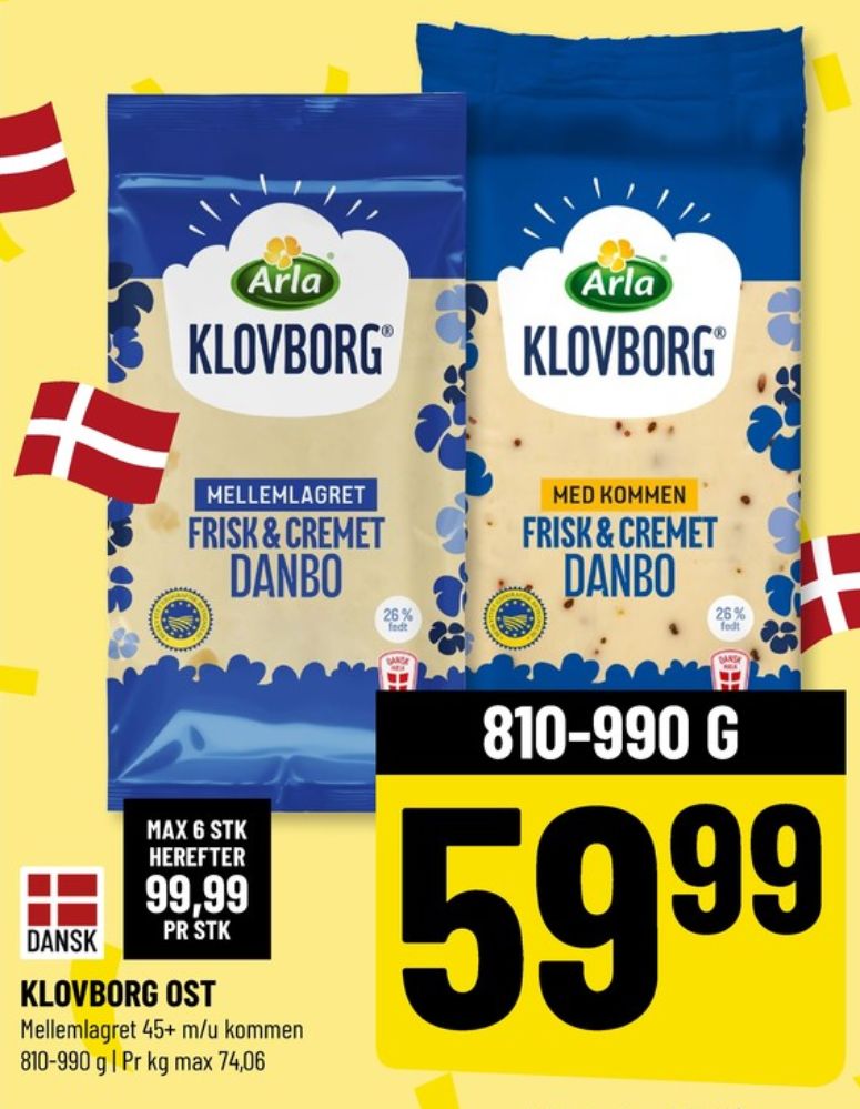 Klovborg, Skæreost Danbo Mellemlagret Kommen