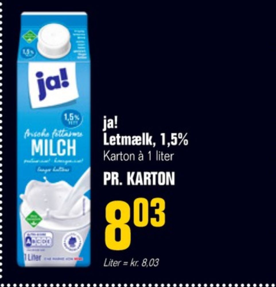 ja!, Letmælk Langtidsholdbar 1,5%
