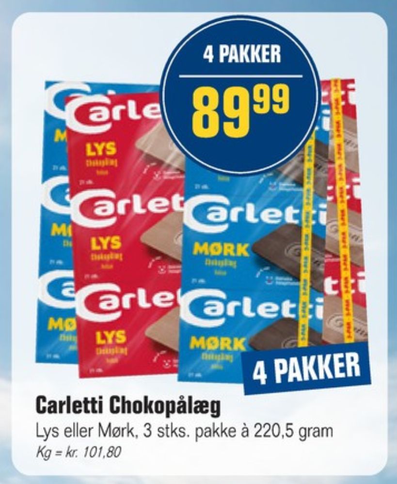 Carletti Den Mørke, Pålægschokolade Mørk