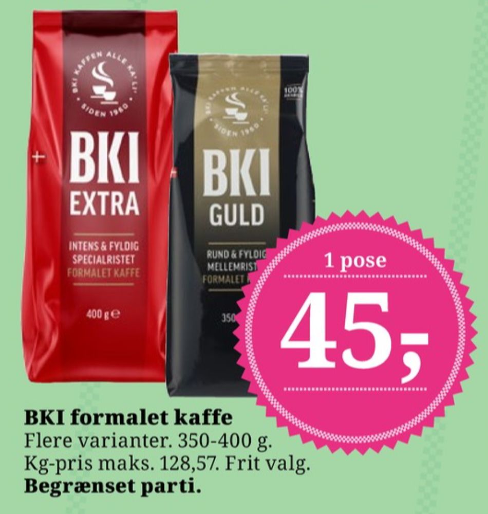 BKI Extra Specialristet, Kaffe Formalet