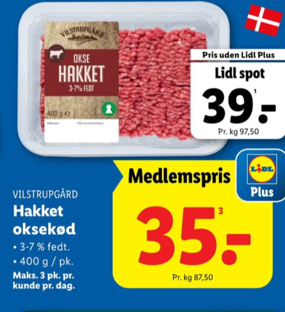 Vilstrupgård, Hakket oksekød 3-7%