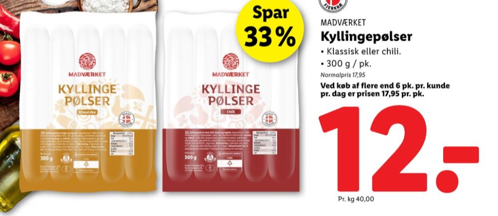 Madværket, kyllingepølser Klassiske