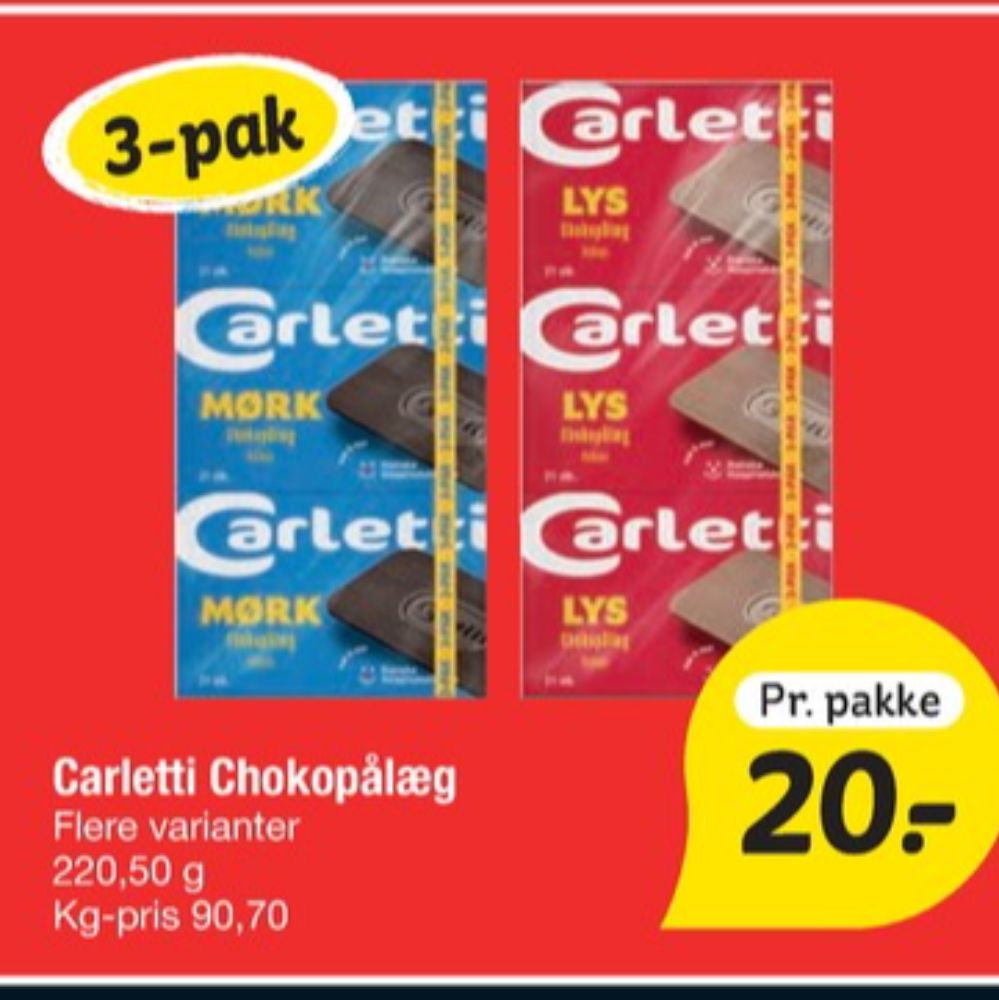 Carletti Den Lyse, Pålægschokolade Lys