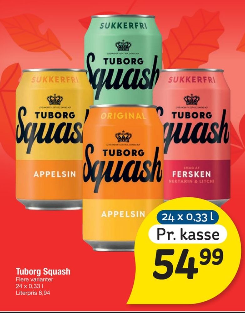 Tuborg Squash, Ferskensodavand Sukkerfri 24 pk.
