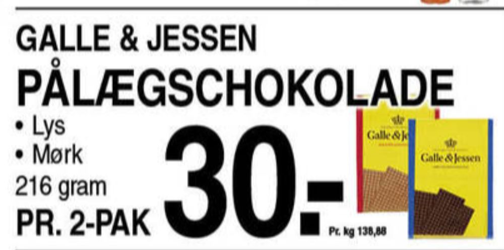 Galle & Jessen, Pålægschokolade Mælk