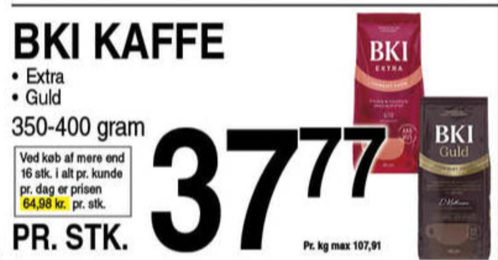 BKI Extra Specialristet, Kaffe Formalet