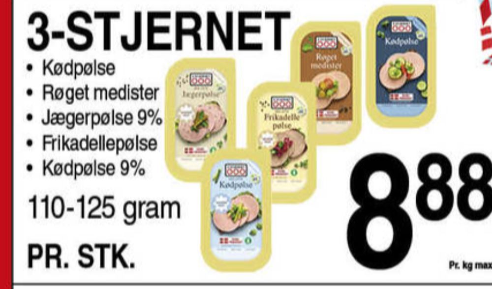 3-stjernet Gul bordpak, Kødpølse
