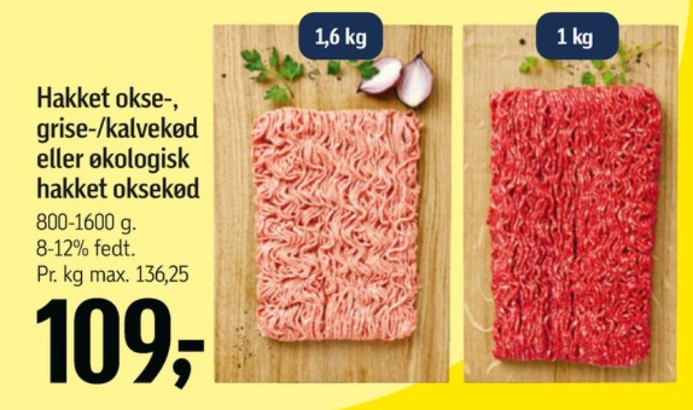 Hakket kalv og grisekød 8-12%