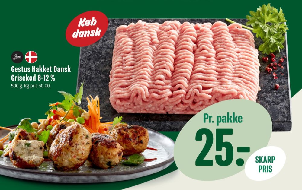 Gestus, Hakket grisekød 8-12%