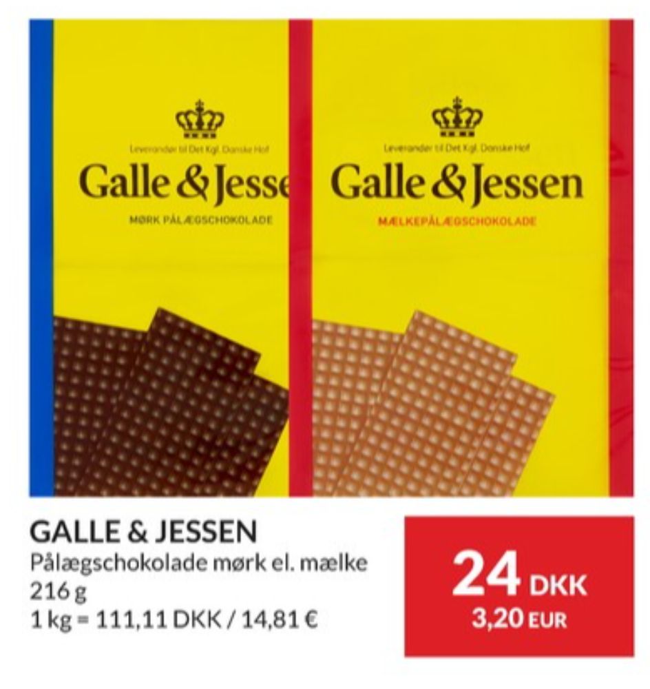Galle & Jessen, Pålægschokolade Mælk