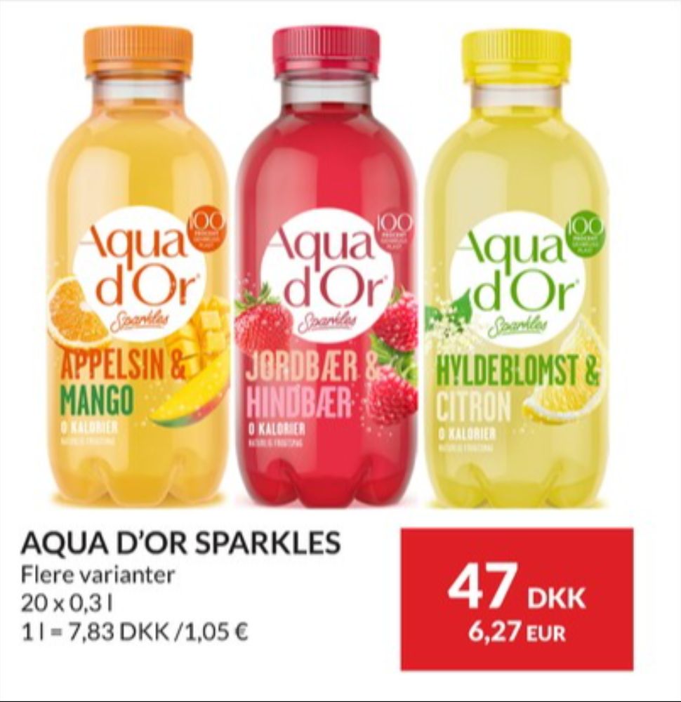 Aqua d'Or Sparkles, Mineralvand med brus jordbær og hindbær 20 pk.