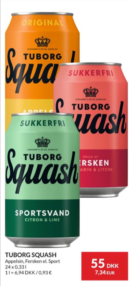 Tuborg Squash, Ferskensodavand Sukkerfri 24 pk.